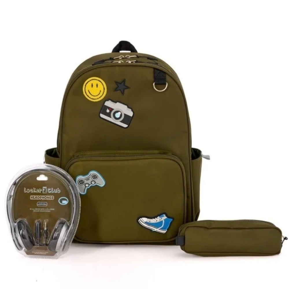 Locker Club Kids 16L Nylon Backpack set Headphones Pencil Pouch case NEW NWT